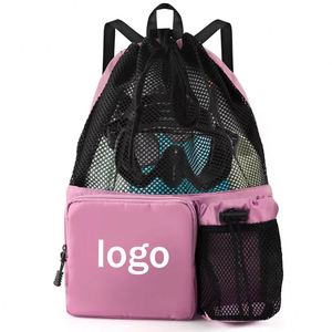 Promotion Mesh <b>Drawstring</b> <b>Backpack</b> with Shoe Compartment Travel Portable Rope Bag Handle Swimmers' Beach Gym Bag - Product Image 1