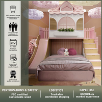 Pour les Professionnels - MOQ 50: Lit Mezzanine Maison Rose avec Toboggan, Rangement, Escalier en MDF et Contreplaqué pour Chambres d'Enfants