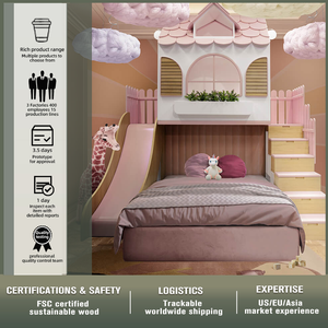 Solo para Empresas MOQ 50 Cama Alta Tipo Casita para Niña Color Rosa con Tobogán Almacenamiento y <span class=keywords><strong>Escaleras</strong></span> de MDF Contrachapado para Dormitorios Infantiles - Product Image 4
