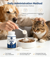Poudre dentaire pour animaux de compagnie Chiens Chats Hygiène buccale Haleine fraîche Nettoyant pour dents Poudre probiotique aux algues Supplément OEM