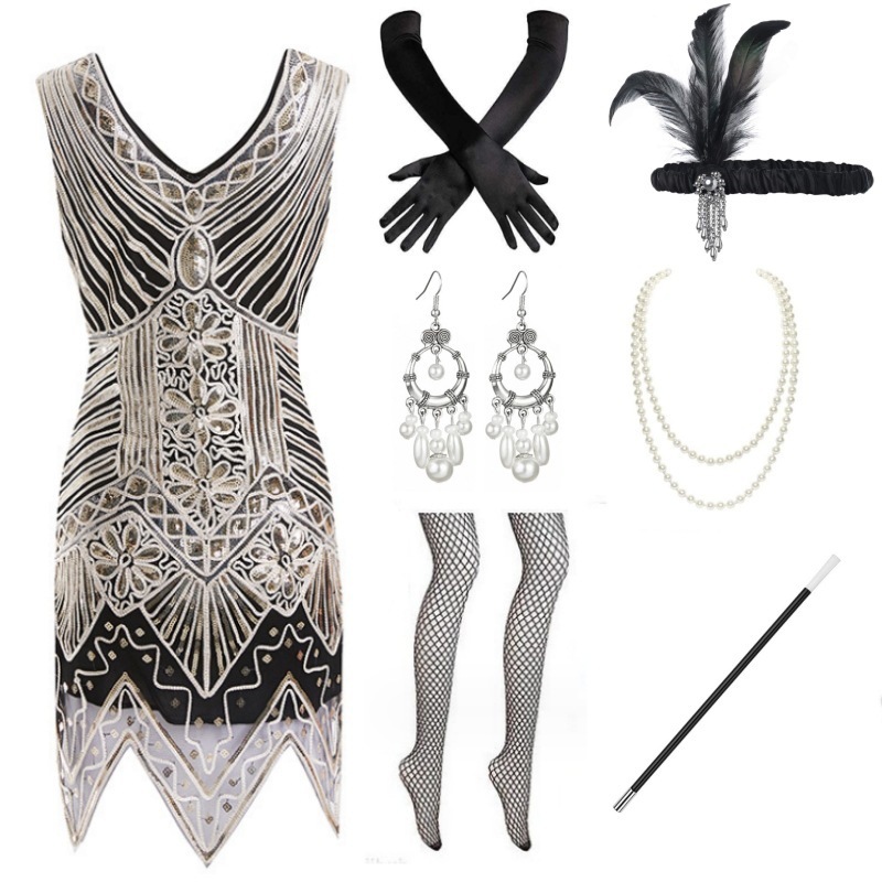 Gold [Six-piece dress set with accessories]