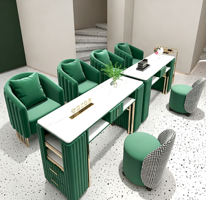 Table de manucure moderne verte, mobilier de salon, bureau de manucure avec chaises assorties, équipement de studio de beauté commercial - Product Image 1