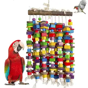 Jouet en blocs de bois naturel multicolore Perroquet en bois Oiseaux Jouet à mâcher