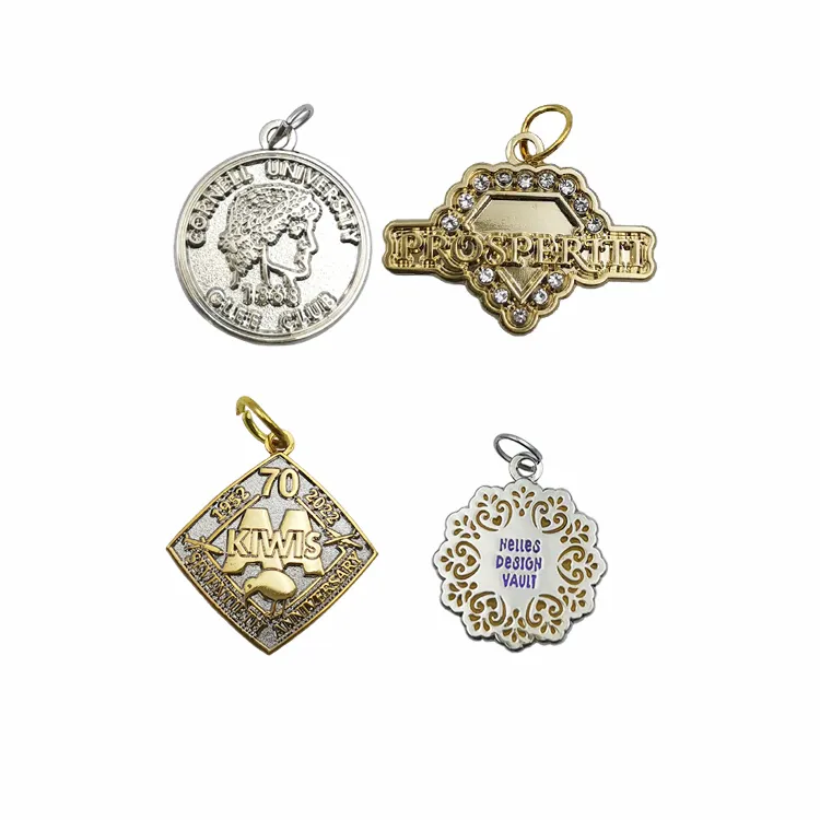 Étiquettes en métal de marque gravées en gros avec logo personnalisé pendentifs à breloques pour bijoux