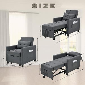 Moderno Conversível Único Sofá-cama Cinza Escuro Tecido Pullout Sleeper Pillow lombar <span class=keywords><strong>Folding</strong></span> Futon Cadeira para Sala de Metal - Product Image 2