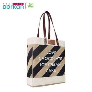 Bolsa de sacola de juta reutilizável, sacola de algodão para compras de linho com alça de couro de pu - Product Image 3