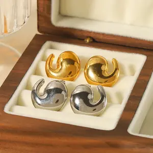 Nabest 2024 New Stainless Steel Comma Bean Earrings High Quality Trendy Jewelry Chunky Women Stud Earrings
