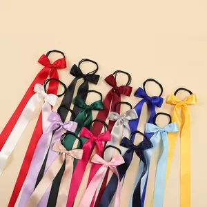 Nieuwe Schattige Korea Meisjes Elastische Rubberen Strik Haar Stropdassen Voor Dik Haar Vrouwen Eenvoudige Zoete Mode Paardenstaart Haar Touw Effen Kleur Satijn