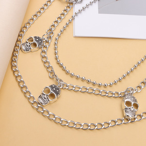 โซ่คาดเอวสไตล์ฮิปฮอป ลายหัวกะโหลกโลหะ สำหรับผู้หญิง โซ่ตกแต่งกางเกงหลายชั้น แฟชั่นพังก์ สีขาว K - Product Image 4