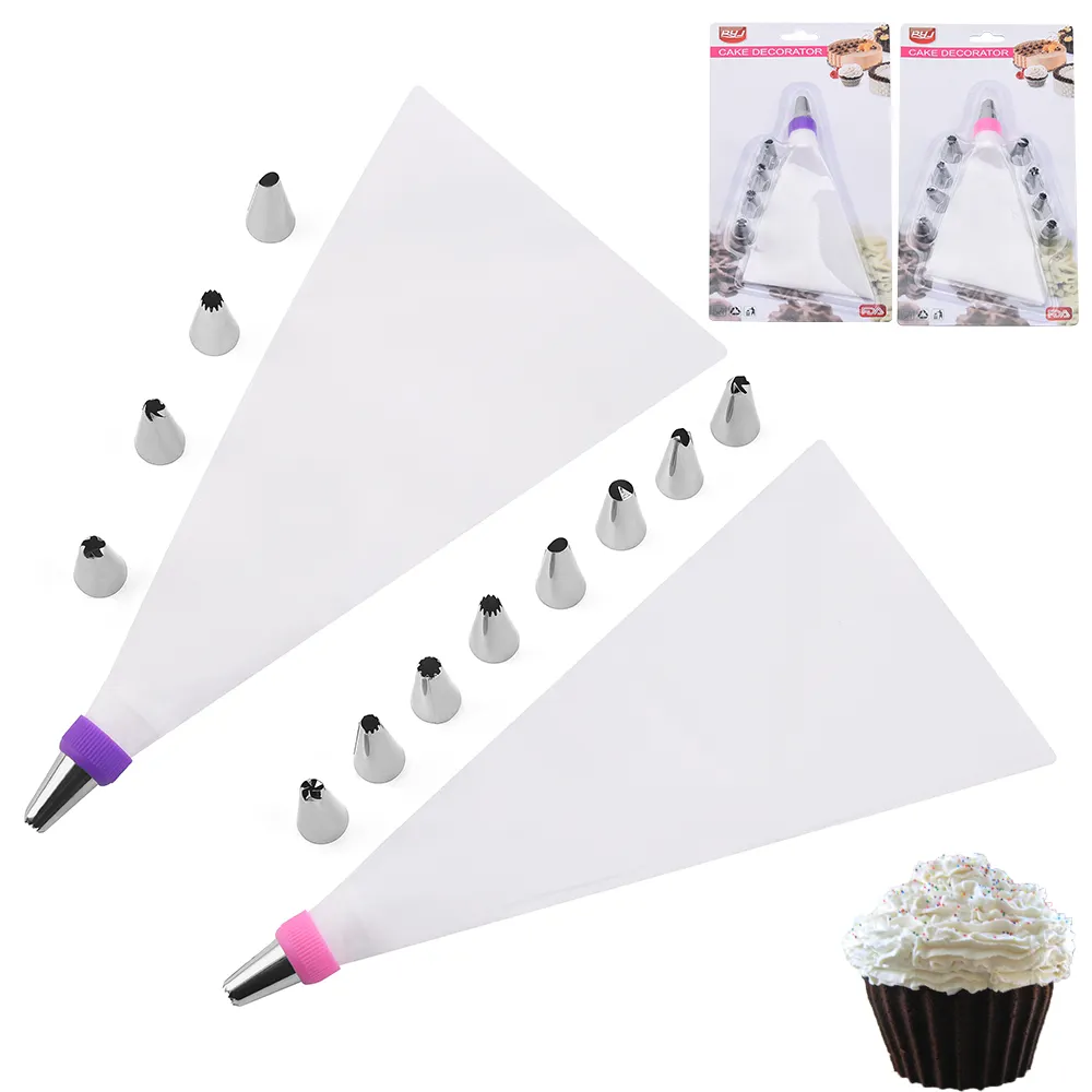 Cupcake decorating supplies with pastry icing bag and 5 types of icing nozzles with coupler