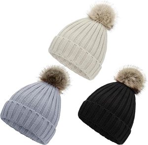 ABI Pom Pomหมวกหมวกฤดูหนาวสําหรับผู้หญิงหมวกกุญแจมือหมวกหมวกอิดโรยหมวกสีแดงหมวกถักหมวกชาวประมง - Product Image 2