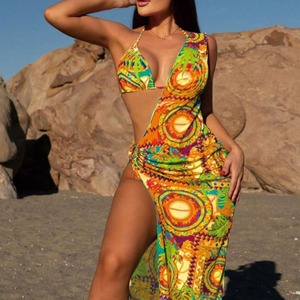 Nouveau maillot de bain trois pièces en maille à imprimé léopard européen et américain pour femmes, bikini, costume de bain pour femmes - Product Image 4
