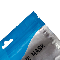 Sachet personnalisé à trois soudures avec fermeture éclair pour masque de protection, imprimé en héliogravure, avec pochette transparente frontale à fond plat