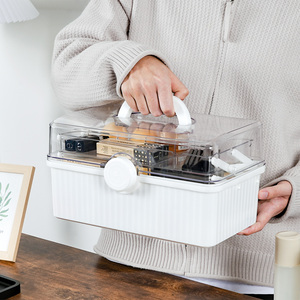 3-Layer Foldable Makeup Organizer Box with Handle Clear <b>Plastic</b> Cosmetic <b>Storage</b> Case with Lid Portable Beauty Organizer - Product Image 2