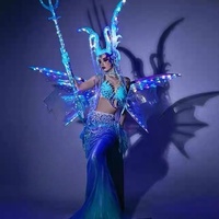 Tous les 5 costumes de danse de scène de sirène Gogo avec lumières LED, 100% polyester, pour tenues de bar sexy et Noël