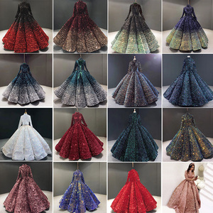 فستان حفلة جديد لحفلات الزفاف الملكية الفاخرة وخطوبة كوينسيانيرا ووصيفات العروس، فستان سهرة أنيق بتصميم عتيق مرصع بالترتر وذو ياقة منسدلة وأكمام عادية - Product Image 2