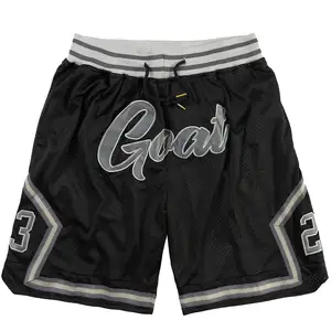 Custom Logo Heren Sport Shorts Basketbal Zomer Streetwear Mannen Retro Mesh Rap Geborduurd Korte Zakken Voor Heren