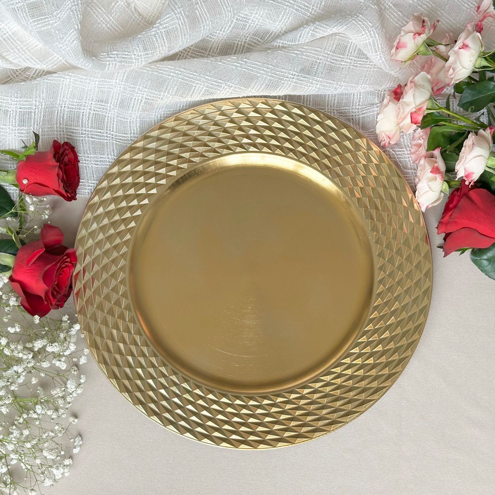 13" Stainless Steel Charger Plate With Rhinestones – Elegant Service Plate For Weddings & Parties