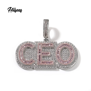 Personalizado latón Rosa CZ pavimentado chapado en oro blanco nombre collar veces nueva fuente romana letra collar <span class=keywords><strong>Bijoux</strong></span> colgante personalizado - Product Image 1