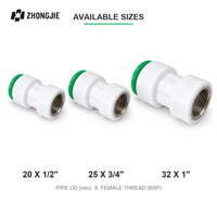 Raccords de tuyauterie PP, raccord femelle à filetage rapide, sans soudure, en acier inoxydable, insert BSP 20mm-32mm 1/2-1 pouce