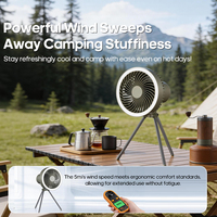 Ventilateur de camping sans fil 10000 mAh avec trépied, interface d'accessoire séparée, conçu pour les kits d'urgence