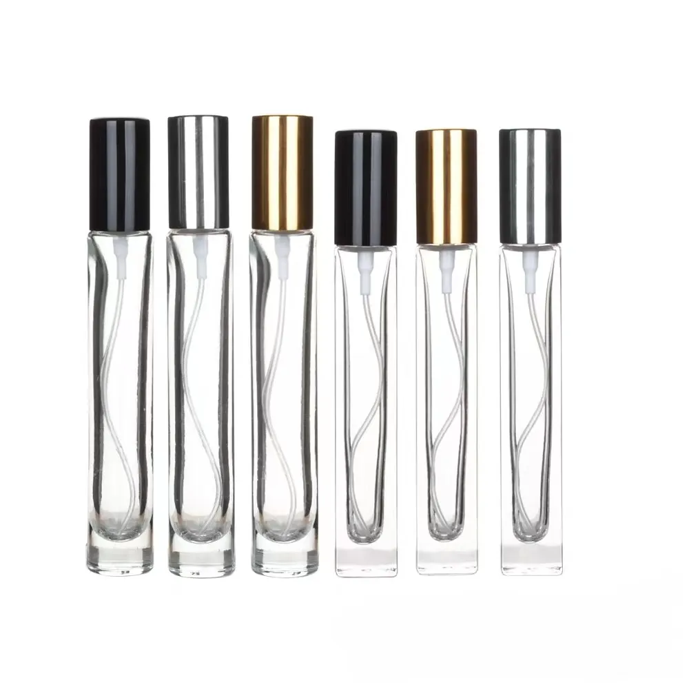 Venta directa de fábricas10 ML botellas de vidrio transparentes delgadas botella de rodillo de aceite esencial botella de Perfume de vidrio rodillo cuadrado alto