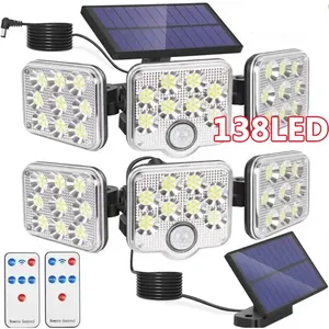 Luz LED alta 3 luces solares Sensor de movimiento al aire libre Detección humana Cabeza ajustable IP65 Luz de pared solar impermeable - Product Image 1