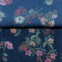 Robe et Blouse Femme/Fille à Motif Botanique Imprimé, en Denim Écologique, Dégradé de Couleurs Naturelles, Motif Floral Vif, Inaltérable, Personnalisable, Coupe Basse