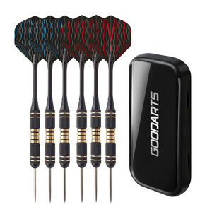 Lot de 6 <span class=keywords><strong>fléchettes</strong></span> classiques en laiton de 20g, tiges en aluminium couleur unie non gravées, <span class=keywords><strong>ailettes</strong></span> bleues scintillantes, étui de sécurité inclus - Product Image 2
