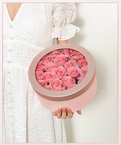 Sıcak satış çiçekçi kutusu yuvarlak pembe mavi hediye ambalaj <span class=keywords><strong>2</strong></span> adet Set çiçek kutusu şeffaf pencere ile - Product Image 6