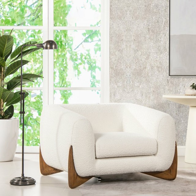 Modern Nordic Scandinavian Style White Boucl Sherpa Cushioned Customizable Accent Leisure Chair for Living Room Hotel Villa