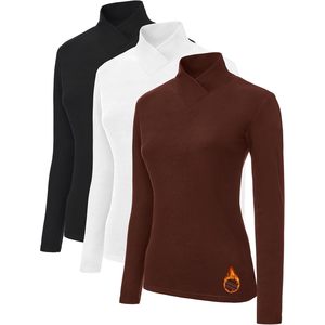 Camisetas Térmicas de Cuello Alto para Mujer, Paquete de 3, Capa Base, Cuello Simulado, para Otoño e Invierno, Algodón, Spandex, Fibra de Bambú - Product Image 1