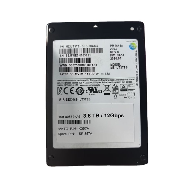 X357A PM1643A 3.84TB 12Gbps SAS SSD MZILT3T8HBLS-00AG3  2.5inch Enterprise Internal Solid State Drive  SP-357A