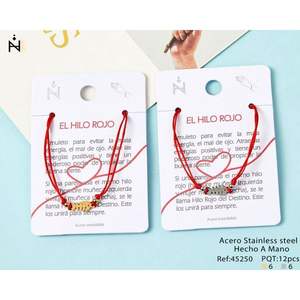 Pulsera de acero inoxidable El Hilo Rojo, amuleto de hilo rojo hecho a mano para la suerte y protección, 12 piezas - Product Image 1