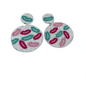 Pendientes de botón con diseño de labios y cuentas de alta calidad para mujer, joyería llamativa redonda multicolor, accesorio de moda para fiesta y boda - Product Image 1