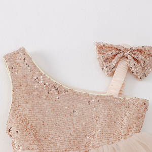 Groothandel Kinderen Een Schouder Meisjes Tutu Jurk <span class=keywords><strong>3</strong></span>-7 Jaar Lovertjes Strik Champagne Roze Effen Tule Frock Custom Peuter Feestjurken - Product Image 2