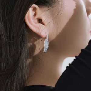 Dylam Exquisite Design 925 Sterling Silver Rhodium 18K Gold Plated Shiny Leaf Shape 5A Cubic Zirconia Sparkling <b>Hook</b> Earrings - Product Image 5