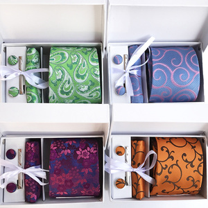 Trắng Hộp Quà Tặng Tùy Chỉnh Bán Buôn Người Đàn Ông Đen Sọc Lụa Tie Và Tiếng Trẻ Con Bộ Khuy Măng Sét Tie Set Cà Vạt Bộ - Product Image 5