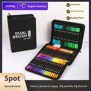 <span class=keywords><strong>Marqueurs</strong></span> d'aquarelle à double pointe transfrontaliers, 120 couleurs, ensemble de peinture pour enfants, étui zippé, emballage, boîte cadeau de papeterie - Product Image 1