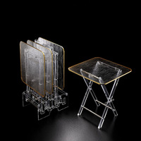 SA Promotion Exceptionnelle : Ensemble de 4 Tables Basses Rectangulaires Modernes en Acrylique Transparent, Pliables, Motif Doré/Argenté, Prix Compétitif pour le Salon