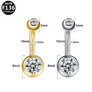<b>Titanium</b> Belly Button Ring With Rhinestone Ball <b>Stud</b> For Daily Wear Unisex Navel Jewelry ASTM F136 <b>Titanium</b> - Product Image 5