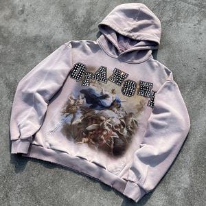 Sudadera con capucha de diseñador de moda, estilo urbano, con hombros caídos, extragrande, con estampado gráfico, personalizada, vintage, con lavado ácido y pedrería - Product Image 1