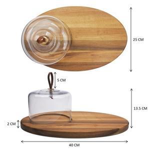 Support <span class=keywords><strong>ancien</strong></span> mode assiette a gateau en bois couvercle en verre dôme en verre avec plaque d'acacia - Product Image 2