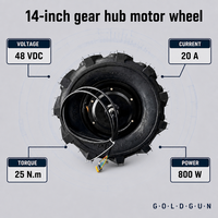 Moteur de roue à moyeu engrené GOLDGUN 14 pouces 48V 800W 320 tr/min 25 Nm à couple élevé pour tricycles et motos électriques tout-terrain