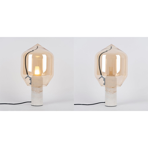 Lampe <span class=keywords><strong>de</strong></span> table sculpturale <span class=keywords><strong>de</strong></span> style contemporain, base en marbre, verre teinté ambré, forme cylindrique haute, lampe <span class=keywords><strong>de</strong></span> table unique en forme <span class=keywords><strong>de</strong></span> <span class=keywords><strong>phare</strong></span> - Product Image 5