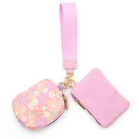 Pochette à fleurs personnalisée 2026 avec logo, en nylon, pour femme, 2 mini-porte-monnaie à fermeture éclair, porte-clés détachable portable, petit portefeuille