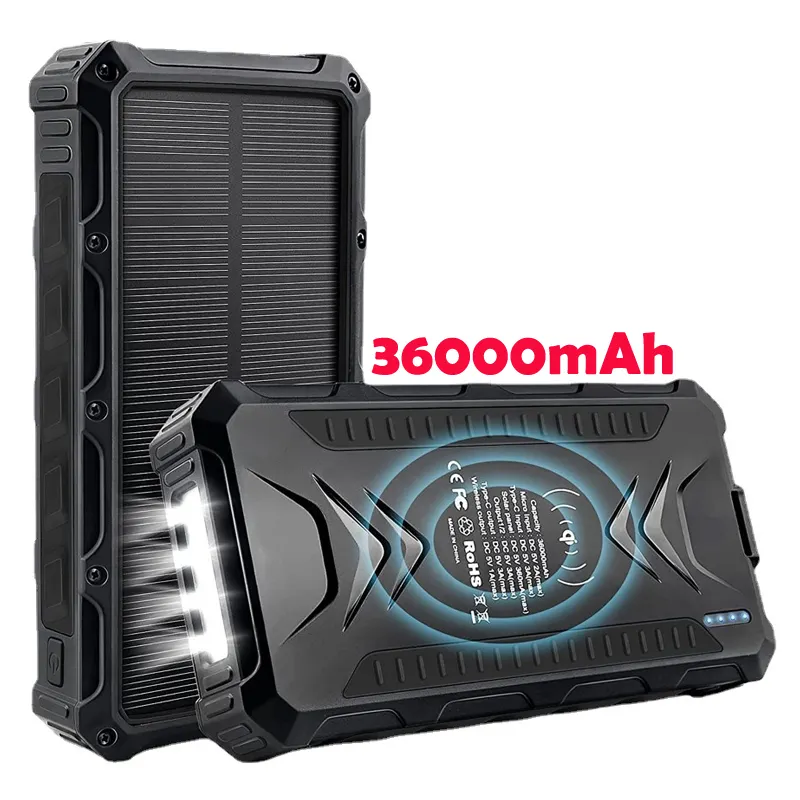 US USA Stock Quick Selling High Capacity 36000mAh Battery QI Solar Power Bank Fast Charger For Mobile Phone Wireless
