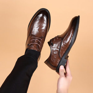 Chaussures habillées en cuir marron pour hommes, à lacets, bout pointu, pour le bureau et les occasions formelles - Product Image 1