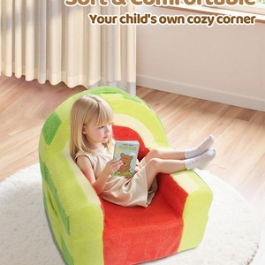 Children's <b>Sofa</b> Watermelon Design Soft Velvet Chair With Hand Support For Kids 3 Years And Above - Product Image 4