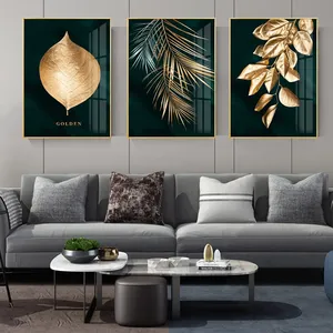 Impresiones en lienzo personalizadas para decoración del hogar, pintura de pared decorativa abstracta de hojas doradas, arte de pared personalizado para Hotel